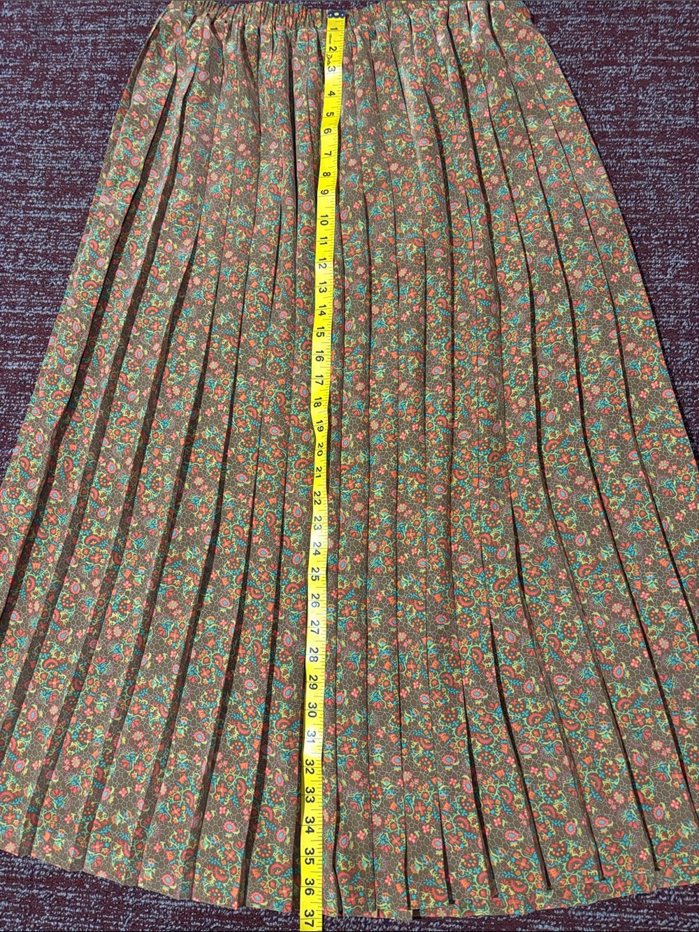 Vintage Leslie Fay pleated tea length skirt elastic waist dainty floral boho 16 - Picture 10 of 10